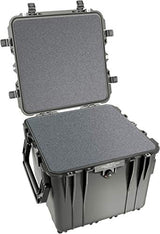 Peli 0340 contenedor de Transporte Profundo con Asas Laterales, asa retráctil y Ruedas robustas, IP67 estanco, 96L de Capacidad, Fabricado en EE.UU., con Espuma Personalizable, Color Negro