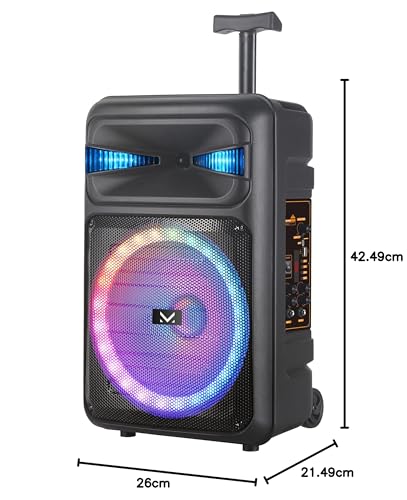 Majestic Fire T5 - Trolley Bluetooth 5.0, Luces LED Multicolor, entradas USB/MicroSD/AUX-IN/Mic, Micrófono, Mando a Distancia, Batería Recargable, Función TWS, Asa y Ruedas de Transporte