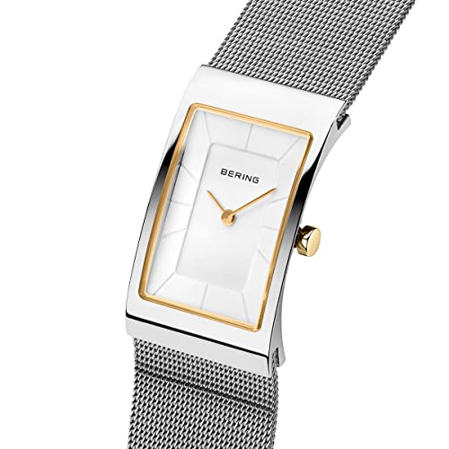 BERING 10222-010-S Reloj de cuarzo para mujer con caja de acero inoxidable plateado de 22 mm y esfera blanca, correa milanesa, cristal de zafiro y resistencia al agua de 5 ATM