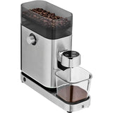 WMF Lumero - Molinillo de café espresso eléctrico, 150 W, botones táctiles LED, 40 grados de molienda, contenedor de harina de café, acero inoxidable Cromargan mate