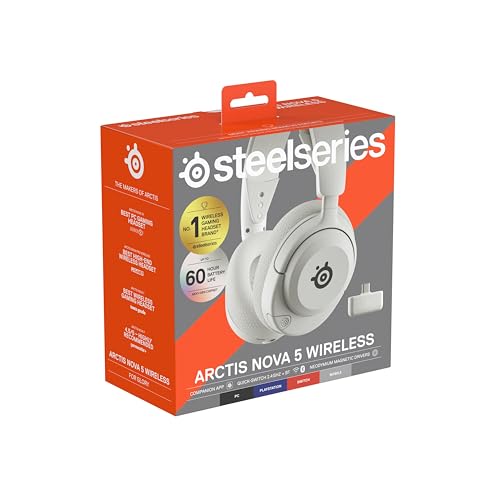 SteelSeries Arctis Nova 5 Blanco Cascos gaming inalámbricos PC, PS5, Switch 2, móvil - Controladores magnéticos de neodimio - Más de 100 preajustes - Batería de 60 horas - 2,4 GHz o BT - Micro Gen2.X