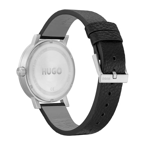 HUGO Reloj Analógico de Cuarzo para Hombre Colección #RASE con Correa de Cuero Negra - 1530115