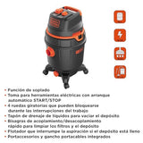 Black+Decker Aspirador Multiuso BXVC30PTDE de sólidos y líquidos con Toma para Herramientas eléctricas integrada (1600 W, 30 l)