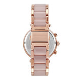 Michael Kors - Reloj Parker cronógrafo de Cuarzo con Correa de Acero Inoxidable en Tono Oro Rosa con eslabones centrales de Acetato ruborizado para Mujer MK5896