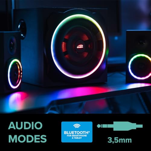 Speedlink GRAVITY CARBON RGB 2.1 Sistema subwoofer - Sistema de altavoces con conexión Bluetooth para teléfono inteligente/tableta, 120 W de potencia máxima, negro