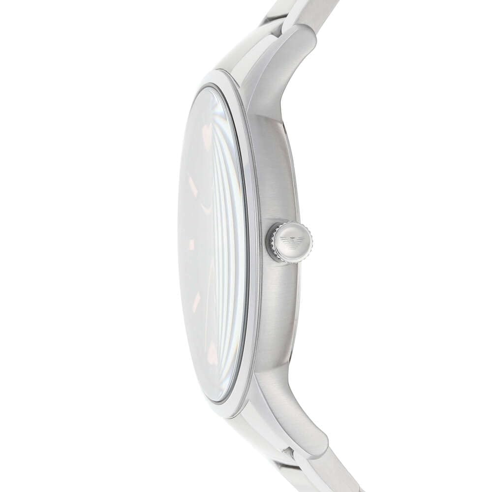 Emporio Armani Reloj para hombre, movimiento de tres manecillas con fecha, caja de acero inoxidable plateado de 43 mm con correa de acero inoxidable, AR11181, Tono plateado y negro