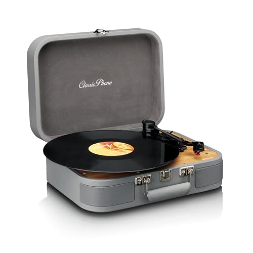 Classic Phono - TT-116 Tocadiscos Bluetooth con 3 velocidades, 33, 45 y 78 RPM, Tocadiscos de Vinilo Vintage, Salida RCA, Altavoz estéreo, Gris
