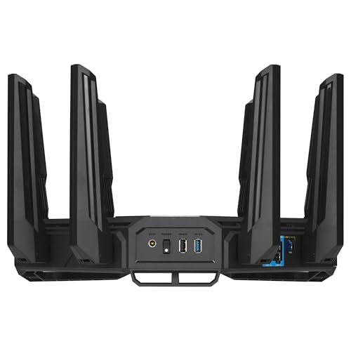 ASUS ROG Rapture GT-BE19000 - Router Gaming WiFi 7 tribanda (802.11be), 320 MHz y 4096-QAM, MLO, Dos Puertos 10G, AI WAN, Gaming Network, Aura RGB, AiMesh, Seguridad de Red, VPN, Guest Network Pro