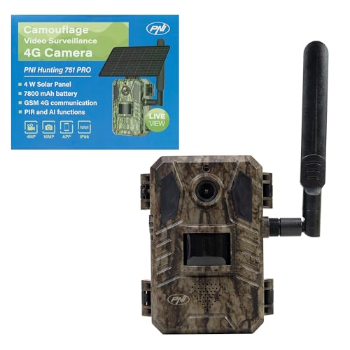 PNI Hunting 751 Pro cámara de videovigilancia de Camuflaje, 16MP, 4G LTE, GPS, visión Nocturna, LED Invisibles para Animales, IP66