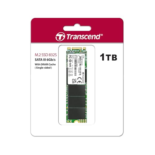 Transcend 1TB MTS832S M.2 2280 SATA III 6 GB/s Disco de Estado Sólido Interno 3D TLC NAND con Caché DRAM Ultra Delgado de un Solo Lado TS1TMTS832S