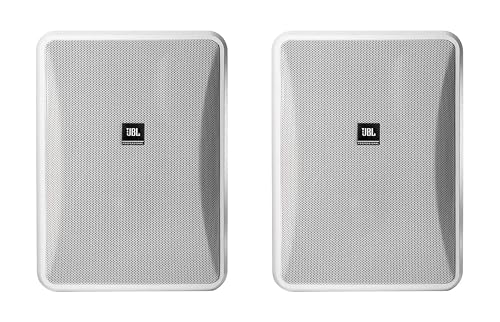 JBL Professional Control 28-1-WH Altavoz de Pared para Interiores y Exteriores, Amplia Cobertura de Sonido, 8 Pulgadas, 120 vatios a 8Ω, Fondo de Alta Salida, Altavoz Impermeable en Primer Plano. Se