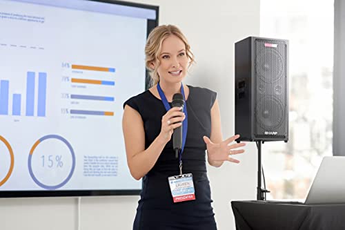 Sharp CP-LS100 Altavoz portatil de Alto Rendimiento, 120W RMS, 105dB, Carcasa de Madera, bateria Litio Intercambiable, 10 Horas (hasta), Bluetooth, Panel de 3 Canales TRS/XLR (x2), Aux/Bluetooth