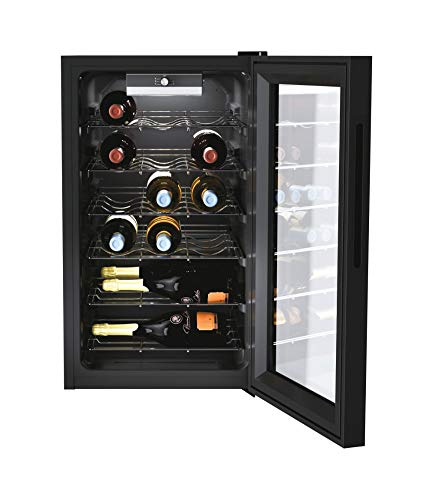 Candy DiVino CWC 021 M/NF Vinoteca Vino, 21 botellas, App HOn con tecnología Vivino, estantes cromados, 39 dB, Clase G, 40 x 55 x 70 cm, negro [Clase de eficiencia energética G]