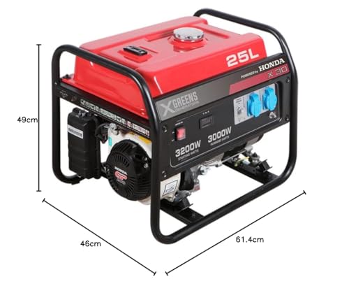 XGREENS Generador de corriente (gasolina) X30 (máx. 3.000W, depósito 25 l, AVR, Powered by Honda, alerta aceite, monofásico, 2 tomas 230V, protección térmica y panel digital)