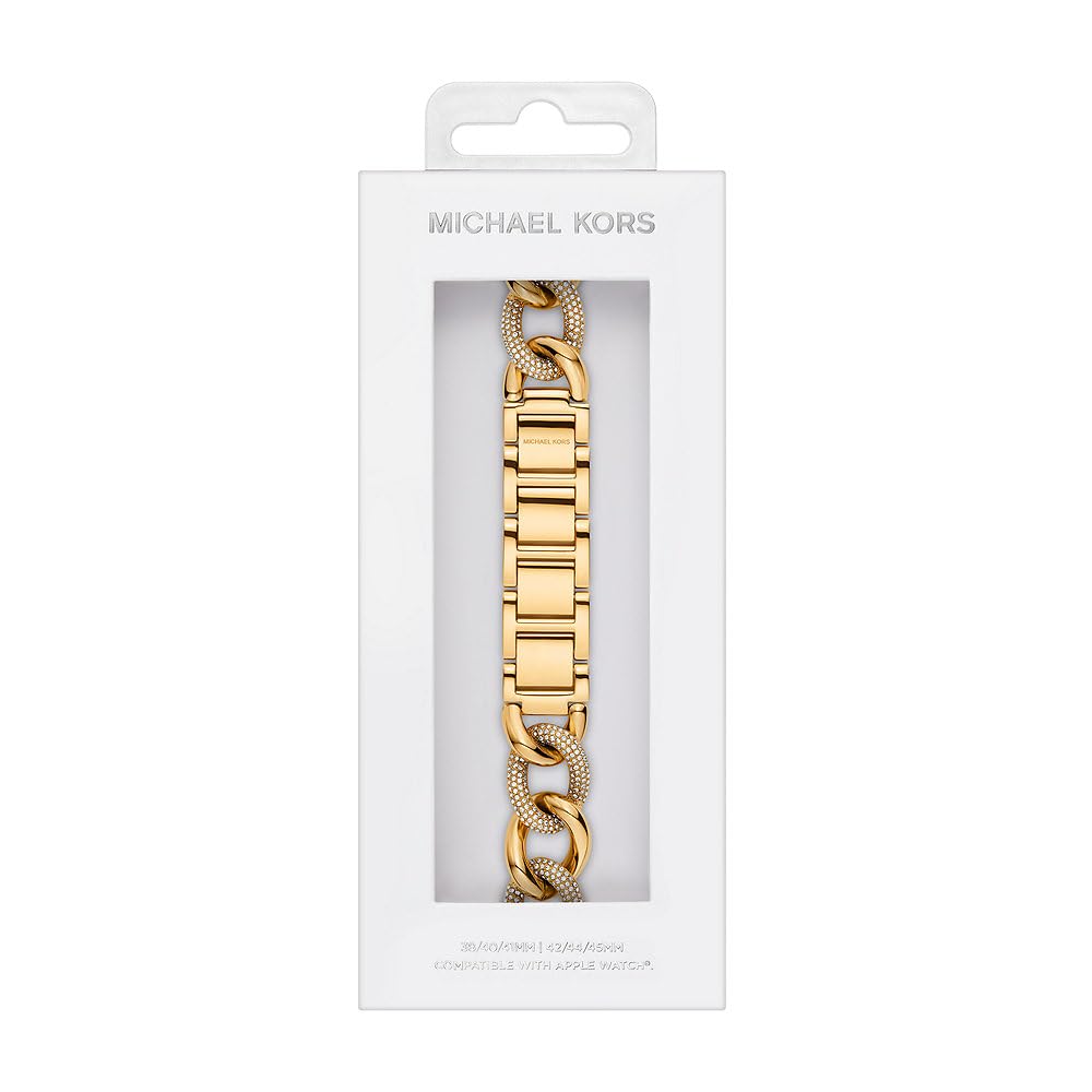 Michael Kors Correa de acero inoxidable o acetato para mujer, compatible con Apple Watch de 38 mm/40 mm/41 mm, Tono Oro