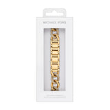 Michael Kors Correa de acero inoxidable o acetato para mujer, compatible con Apple Watch de 38 mm/40 mm/41 mm, Tono Oro
