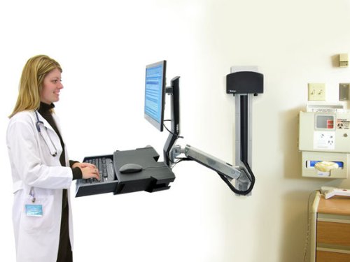 Ergotron StyleView Sit-Stand Combo Arm with Worksurface - Soporte de pared para pantalla plana (14.5 kg, 609.6 mm (24"), 75 x 75.100 x 100 mm (2.95 x 2.96 x 3.94"), 0-640 mm, -30-30 °, 0-360 °)