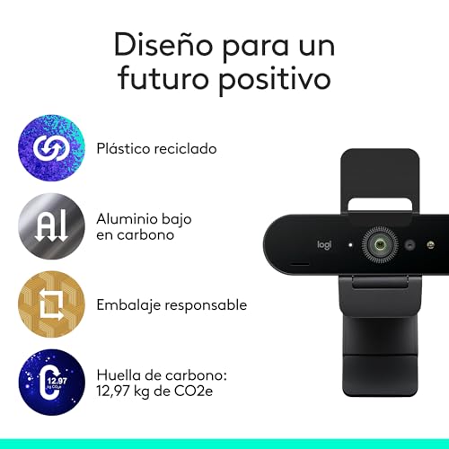Logitech Brio 4K Webcam para empresa, inicio de sesión biométrico con Windows Hello, corrección de iluminación automática, cancelación de ruido, Microsoft Teams, Zoom, Google Meet y PC/Mac - Grafito
