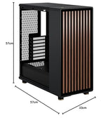 Fractal Design North Charcoal Black Tempered Glass Dark - Frente de Madera de Nogal - Panel Lateral de Vidrio - Incluye Dos Ventiladores Aspect PWM de 140 mm - Puerto USB Tipo C