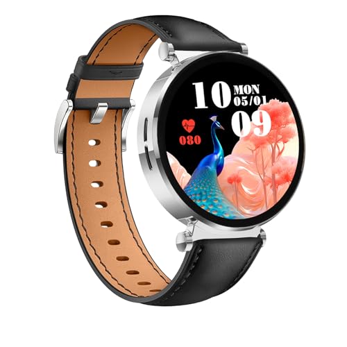 Knauermann Neo 2 (2025) - Plata Redonda - Reloj de Salud Smartwatch - ECG - Función HRV - Bluetooth BT - Apnea del Sueño - Presión Arterial - Pulsera de Cuero de Vaca Negro, Durchmesser: 40mm; Dicke: