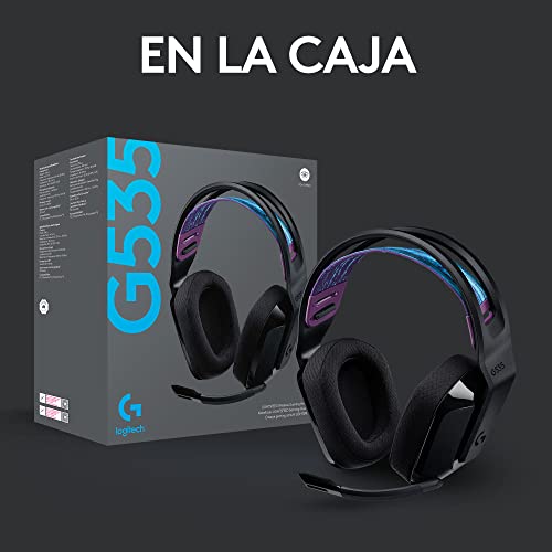 Logitech G535 LIGHTSPEED para gaming Auriculares inalámbricos con micrófono - Auriculares supraaurales ligeros, micrófono volteable para silenciar, estéreo, PC, PS4, PS5, recargables por USB - Negro