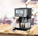 SENCOR - Cafetera espresso con espumador y depósito de leche, pantalla LCD, bomba italiana de 15 bares, Precalentamiento rápido, Thermoblock, Barista Express, Café en polvo o en cápsulas [4090SS]
