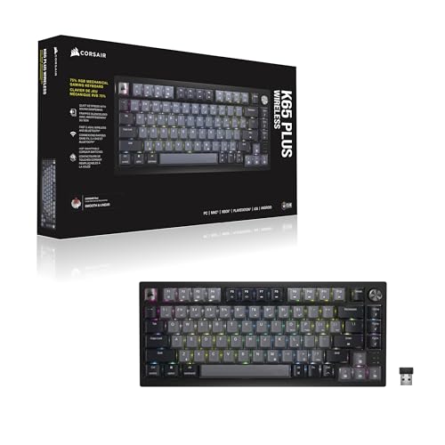 CORSAIR K65 PLUS WIRELESS 75% RGB Teclado Mecánico para Juegos Intercambiable en Caliente - Interruptores Lineales Rojos CORSAIR MLX Prelubricados - Insonorización - Teclados PBT - QWERTY ES - Negro