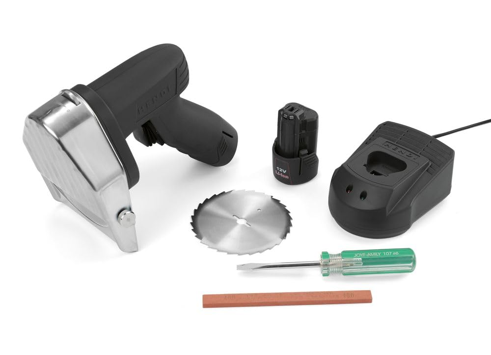HENDI Cortador cuchillo inalámbrico para kebab, shawarma, gyros, espesor de corte ajustable 0-8mm, cuchilla: 2600 rpm, 2 baterías de 2000mAh, 80W, 60kg/h, 240V, 199x125x(H) 184mm, acero inoxidable