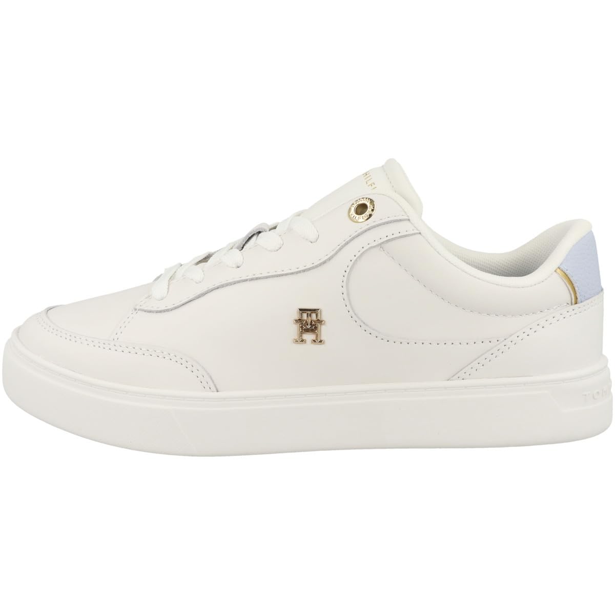 Tommy Hilfiger Sneaker Court Mujer Essential Chic de Piel, Multicolor (Ecru/Breezy Blue), 39