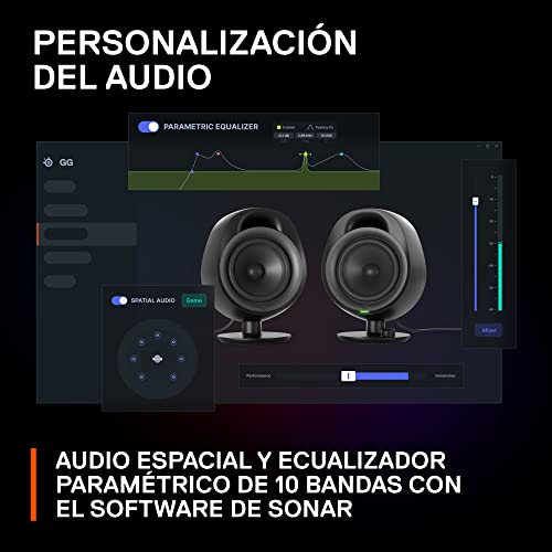 SteelSeries Arena 3 - Altavoces gaming de rango completo 2.0 – Audio inmersivo – Controles de altavoz – Controladores de altavoces 4" – Cableado y Bluetooth – Aux de 3.5mm – PC, Mac, Móvil