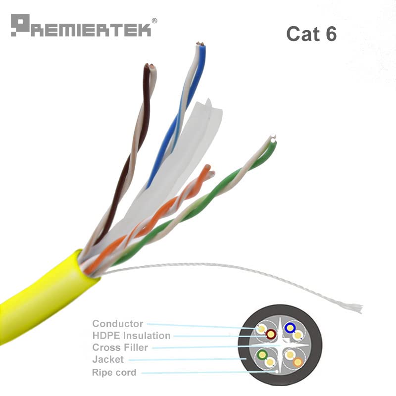 Premiertek - Cable de Red Ethernet LAN, 4 Pares, CAT6-CCA-1KFT-Y, 4 Pares, Cat6 23AWG UTP, Color Amarillo
