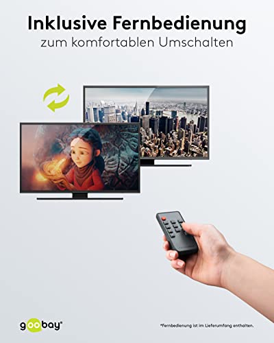 goobay 58479 HDMI Matrix Switch 4 a 2/Divisor Matrix Switch 4k @ 60 Hz/con mando a distancia para reproductor de Blu Ray, Xbox, PS5 y TV/conmutador de 4 entradas y 2 salidas,Schwarz