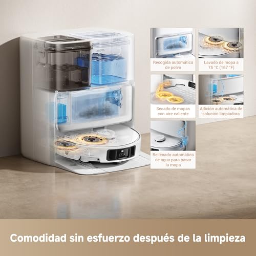 MOVA P50 Pro Ultra Robot Aspirador y Fregasuelos, 19000 Pa, Limpieza de Rincón a Bordes, Autolimpieza de Tabla de Lavado y Mopas a 75 Grados C, Vaciado Automático, Evasión de Obstáculos