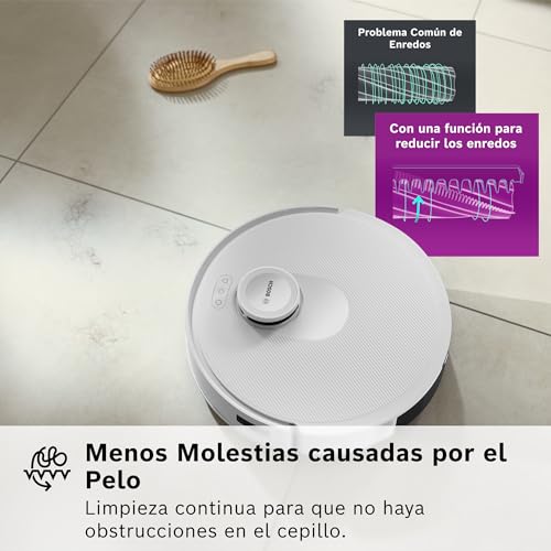 Bosch - Robot Aspirador Spotless +, BCRD1W, aspira y friega, Potencia 11.000 Pa², Almohadilla húmeda Fija, estación Seca, Sistema Inteligente de visión por Infrarrojos, Bosch Home Connect App, Blanco