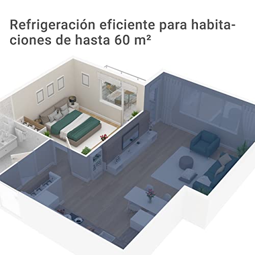 Climatizador móvil SUNTEC Coolfixx 12000 BTU APP - Aire acondicionado móvil y silencioso con control Smart App - Deshumidificador para habitaciones de hasta 60 m2 - Refrigeración y calefacción móvil