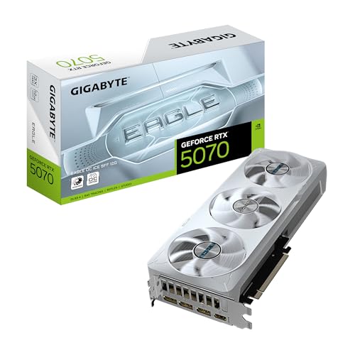 Gigabyte GeForce RTX 5070 Eagle OC Ice SFF 12G Tarjeta Gráfica - 12GB GDDR7, 192 bits, PCI-E 5.0, 2587 MHz Core Clock, 3 x DP 2.1a, 1 x HDMI 2.1b, NVIDIA DLSS 4, GV-N5070EAGLEOC ICE-12GD