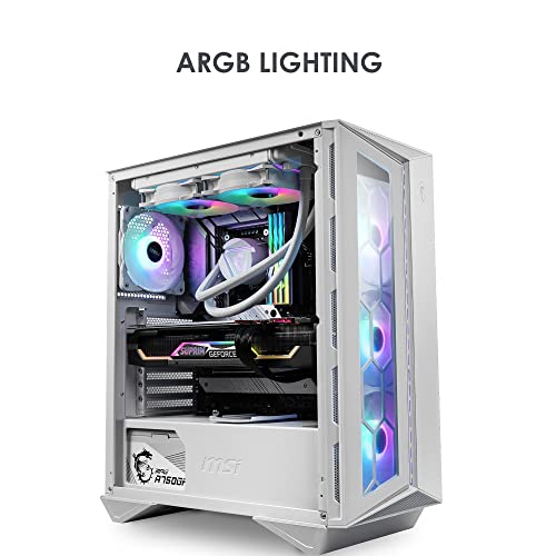 MSI MPG GUNGNIR 110R White - Carcasa Premium para PC para Juegos de Torre Media - Panel Lateral de Vidrio Templado - Ventiladores ARGB de 120 mm - Soporte de refrigeración líquida con radiador de