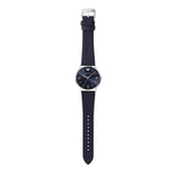 Emporio Armani Reloj para hombre, movimiento de tres manecillas, caja de acero inoxidable plateado de 41 mm con correa de piel, AR11012, Tono azul y plateado