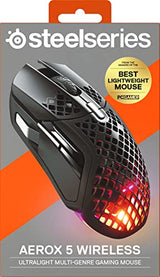 SteelSeries Aerox 5 Wireless - Ratón gaming perforado RGB - Diseño ultraligero resistente al agua - 9 botones - Bluetooth/2,4 GHz - Sensor óptico TrueMove Air 18K DPI