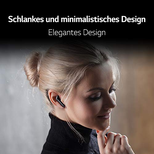 LG TONE Free FN5 Auriculares True Wireless con autolimpieza UVnano que elimina el 99,9% de las bacterias, tecnología Meridian Sound, doble micrófono para llamadas en la oficina y carga rápida en negro