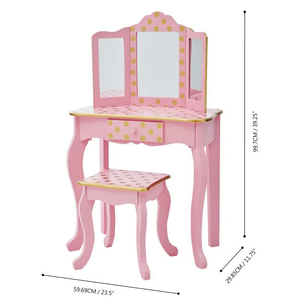 Teamson Kids Mesa de Tocador Rosa de Madera con Espejo y Taburete TD-11670L