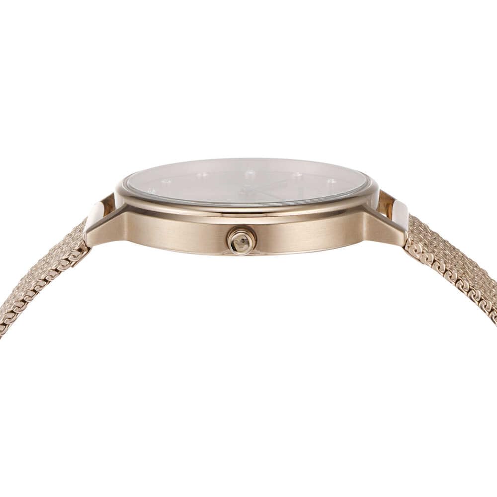 Emporio Armani Reloj Mujer, Movimiento de dos manecillas, caja de acero rosa de 32 mm con correa de acero, AR11129, Tono oro pálido
