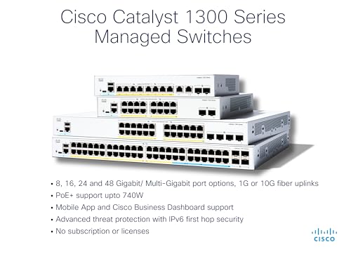 Switch gestionado Cisco Catalyst 1300-24XT, 20 Puertos de 10G de Cobre, 4x10GE SFP+ Combo, protección Limitada de por Vida (C1300-24XT)