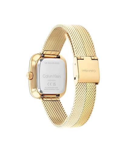 Calvin Klein Adore 25100099 - Reloj de Mujer Rectangular de Cuarzo con Brazalete Milán INOX Dorado, Esfera Minimalista, 30 mm
