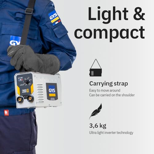 GYS, GYSMI 200A, estación de soldadura de electrodo recubierto 200A monofásico 230V (MMA), arco fuerza, antisticking, Hot Start, Con portaelectrodos, Cable de masa