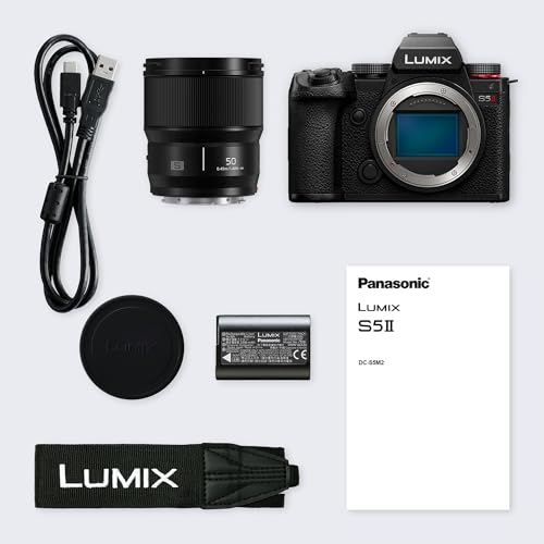 Panasonic LUMIX DC-S5 II Cámara Sin Lente De Marco Completo, Sin Espejo con Lente de 50 mm F1.8, 4K 60P y 6k 30P Grabación, Pantalla Movible, Wi-Fi, Phase Hybrid AF 779 Puntos, IS Activo, Negro