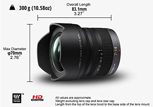 Panasonic H-F007014 Lente de cámara - Objetivo (SLR, 16/12, Auto/Manual, Negro, 7.5 cm, 8.31 cm)