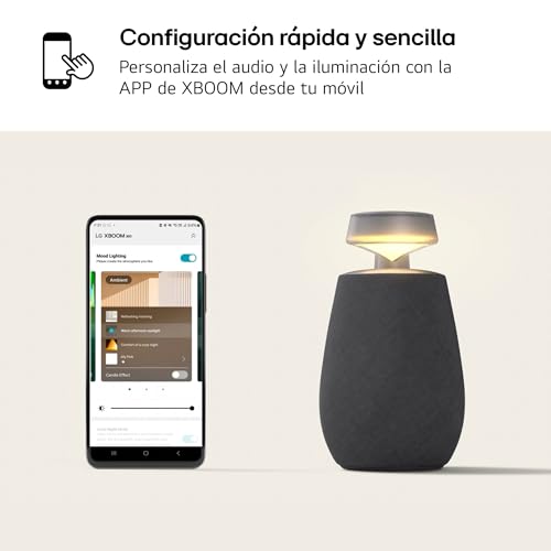 LG XBOOM 360 XO2T, Altavoz portátil, Bluetooth 5.3, Sonido Onmidireccional de 20W de Potencia, Iluminación LED Multicolor, Resistente al Agua y Polvo IP55, Color Negro