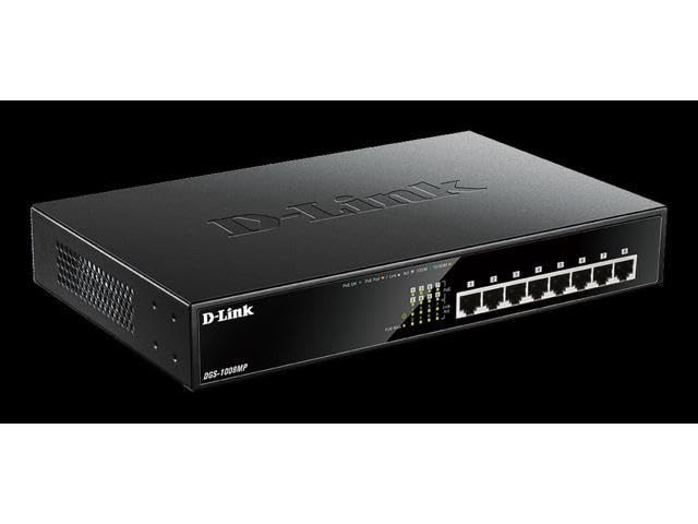 D-Link DGS-1008MP – Switch PoE Gigabit 8 puertos LAN, no gestionable layer 2, de 30 W por puerto y capacidad total de hasta 140 W, enrackable, 11” de ancho, 1U de altura