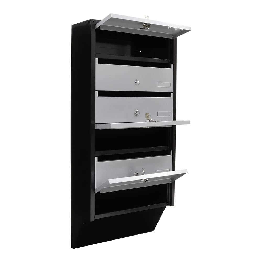 Buzón Depot 6 de Rottner, de 6 módulos, Color Plata / Negro, Ideal para comunidades o para exterior (en una zona protegida), acero, Cerradura de cilindro, Tarjetero para cada módulo